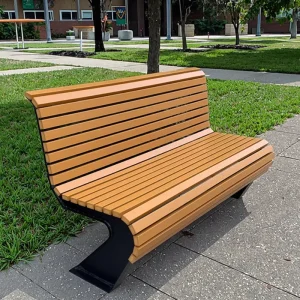 Outdoor Bench Wood PS Plastic Wood Seating Galvanized Steel Patio Benches for Park Street
