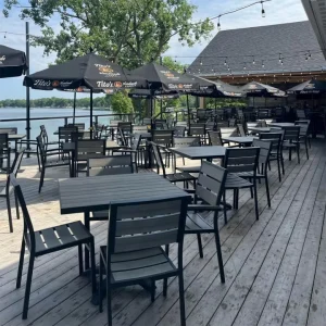 Outdoor Bistro Cafe Restaurant Set Poly Lumber Hospitality Furniture Weatherproof Aluminum Plastic Wood Table and Chairs