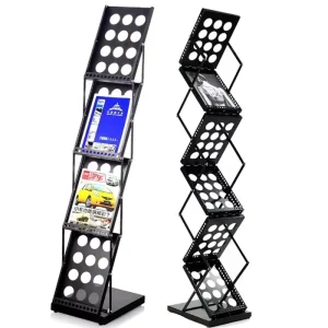 Outdoor Black Brochure Holder Display Stand Folding Magazine Rack