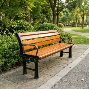 Outdoor Cast Iron Frame Wooden Park Bench for Public Garden Patio Street