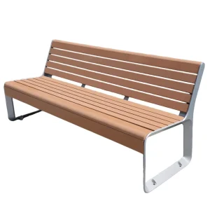 Outdoor City Street Furniture Commercial Bolt Down Steel Frame Composite Wood Slats Bench Seat Park Wooden Public Seating Bench