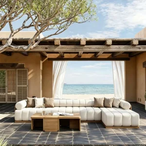 Outdoor Contemporary Luxury Teak Sofa Set for Villa & Hotel Courtyard Terrace Waterproof Solid Wood Furniture