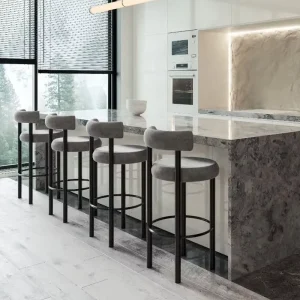 Outdoor Designer Fabric Bar Height Barstools Breakfast Bar Chairs Velvet Black Metal Island Kitchen Bar Stool