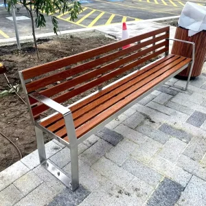 Outdoor European Durable Stainless Steel Waiting Chair with Wooden Finish for Garden Parks