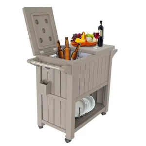 Outdoor Food Serving Trolley Mobile Bar Cart Ice Chest Drink Cooler with Wheels