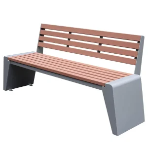 Outdoor Furniture Commercial Water resistant Wood Metal Outside Park Bench Urban Street Public square WPC Wooden Seating Bench