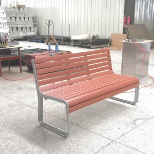 Outdoor Furniture Composite Wood Long Bench Seat Public Park Cast Aluminum Seating Bench Outside Garden Patio PS Bench Chair
