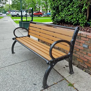 Outdoor Furniture Metal Frame Aluminum Garden Bench Recycled Plastic Bench WPC Slats Seating Waiting Chairs for City