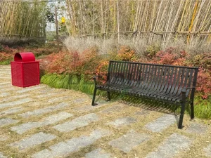 Outdoor Furniture Park Modern Metal Slatted Steel Bench Seat Outside Street Seating Public Garden Patio Bench Chair