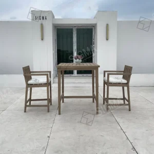 Outdoor Furniture Teak Wooden Garden Furniture Bar Table and Counter Stool Bar Stool Set