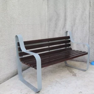 Outdoor Galvanized Steel and Pine Wood Bench with Backrest for Parks Garden and Public Areas