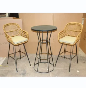Outdoor Garden Bar Furniture Factory All Weather UV Wicker PE Rattan 3 Pcs bar Stool Chair and Table Dining Set