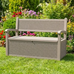 Outdoor Garden Bench With Backrest Patio Storage Plastic Storage Bench Deck Box Garden Furniture All Weather Cabinet Seat