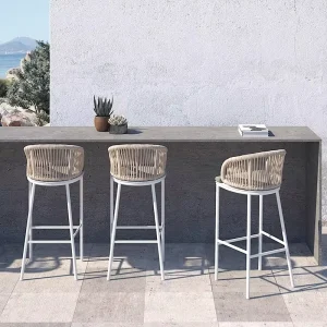 Outdoor Garden Cafe Dining Bar Chair Combo Set Metal Furniture for Hotel or Hall Patio Table Rope Bar Chair