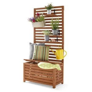 Outdoor Garden Planter Deck Box Trellis Climbing Wooden Plants Shelf Bench Balcony Chest With Shelves