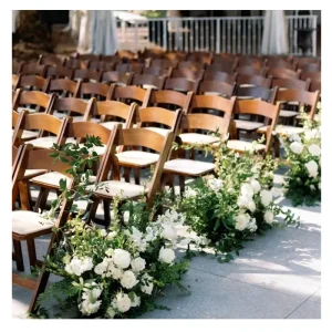 Outdoor Garden Wedding Party Events Vinyl Padded Seat Brown Natural Wood Folding Chair