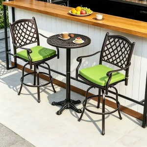 Outdoor High Foot Aluminum Alloy Swivel Bar Chair Three Piece Set Commercial Milk Tea Shop Chairs Casual Style