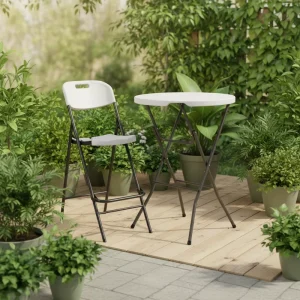Outdoor High Top Cocktail Bar Furniture Table Chairs Tables Lightweight Plastic Foldable Stackable for Hotel Hospital Event