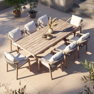 Outdoor Hotel Waterproof Courtyard Garden High-End Tables And Chairs Casual Nordic Teak Solid Wood Furniture Dining Table Set