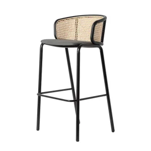 Outdoor Indoor Metal Leg Rattan Backrest Upholestered Seat Pub Counter Bar Stool High Bar Stools Outdoor