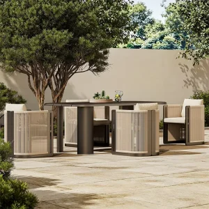 Outdoor Leisure Aluminum Alloy Tables and Chairs Courtyard Hotel Villa Patio Swimming Pool Waterproof and Sunscreen Long Table