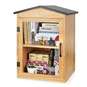 Outdoor Library Wooden Cabinet Weather Resistant Classic Design Book Box Storage for Flyers Newspapers Food Art (C)