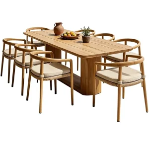 Outdoor Light Luxury Style Solid Teak Patio Villa Table Chair Sets Waterproof UV Resistant Leisure Garden Furniture for Hotels