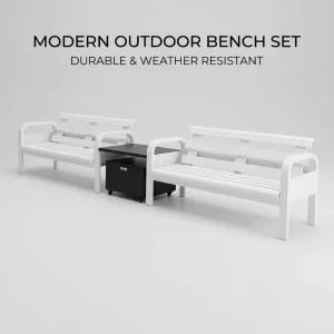 Outdoor Metal Double Sports Bench Modular Court Seating with Side Table & Storage for Tennis & Basketball Courts