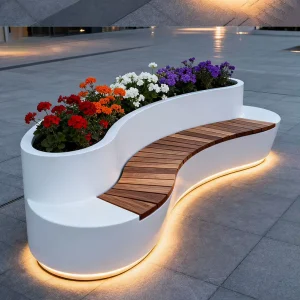 Outdoor Modern Light Luxury LED Lit Flower Box Seating Combination Terrace Bench Courtyard Planting Box Rectangular Planter