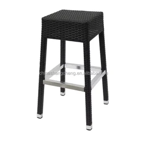 Outdoor PE Rattan Backless Hotel Party Counter Kitchen Bistro High Aluminum Bar Chair Bar Stool