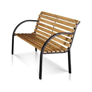 Outdoor Park Bench with Backrest Metal Frame Wooden Slat Garden Bench