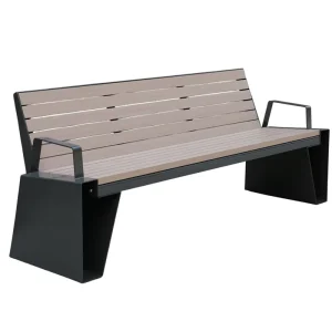 Outdoor Park Wood Plastic Composite Bench Seat Outside Street Bench Metal Frame Seating Public Garden Patio Chair Bench