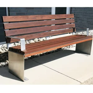 Outdoor Patio Bench 201 Stainless Steel Frame Solid Pine Wood Garden Park Bench with Backrest
