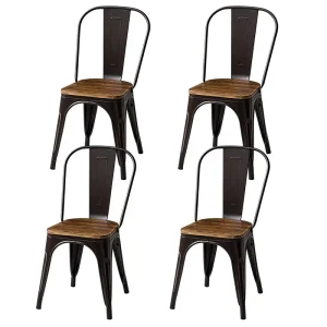 Outdoor Patio Furniture Tolixed Metal Silla Industrial Stackable Chair with Wooden Seat Vintage for Restaurant Cafe Bar Bistro