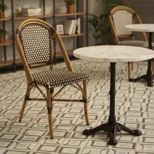 Outdoor Patio Garden Aluminum Bamboo Frame PE Rattan Table and Chairs French Cafe Bistro Restaurant Furniture