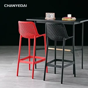Outdoor Patio Plastic Bar Stool Hollow Mesh Stackable High Chair Without Armrest Multiple Colors