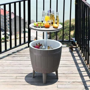 Outdoor Plastic Bar Table Beer Barrel Ice Bucket Height Adjustable LED Light Modern Design for Poolside Beach Club Hotel Bar