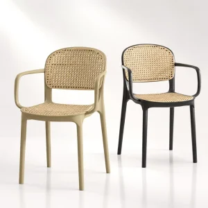 Outdoor Plastic Garden Chairs Arms Rattan Style Seat Back Modern Minimalist Design for Restaurant Cafe School Park