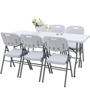Outdoor Rental White Portable Party Dining Long HDPE 6ft Plastic Folding Tables and Chairs for Events
