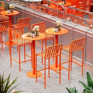 Outdoor Round High Bar Table and Chair Set Iron Art Creative Courtyard Cafe Milk Tea Shop Leisure Open Air Balcony