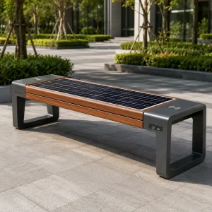 Outdoor Smart Solar Park Bench Public Solar Charging Bench With USB Port & Wireless Charging WPC Wood Effect Smart City Bench