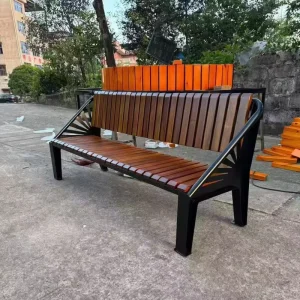 Outdoor Solid Wood WPC Bench Seat with Metal Frame Eco-friendly Durable Modern Design for Public Parks Gardens