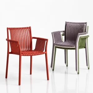 Outdoor Stackable Lightweight Plastic Armchair Plastic Legs Slatted Design Patio Garden Balcony Cafe Restaurant Living Room