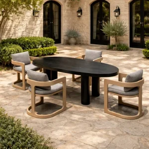 Outdoor Teak Dining Table Set with Chairs Weather Resistant Custom Outdoor Dining Furniture for Hotel Restaurant Terrace