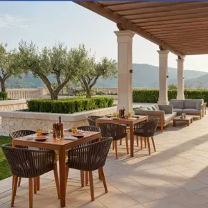 Outdoor Teak Dining Table and Chair Set with North American Design Customizable for Hotel and Villa Gardens