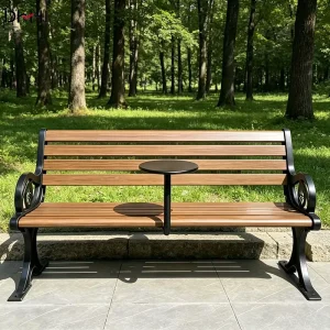 Outdoor Urban Seating Aluminum Benches With Attached Table for Garden Park Street Villa Hotel Cafe