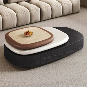 Oval Adjustable Rotatable Coffee Table with Storage Drawers