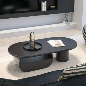 Oval Metal Stone Top Coffee Table Mid Century Style Living Rooms Small Homes Modern Minimalist Light Luxury High End