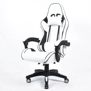 PC Computer Chair with Support Height Adjustable Reclining White Soft Leather Swivel Chair for Gaming