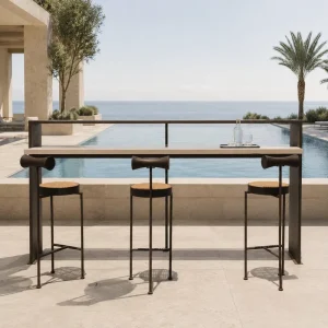 PE Rattan Design Outdoor Bar Stool Resort Patio Dining Bar Chair Stainless Steel for Resort Poolside Hotel Patio Project